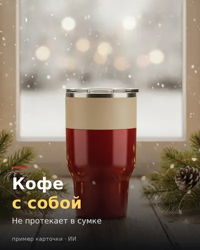 Слайд карточки товара «Кофе с собой» — термокружка, не протекает в сумке